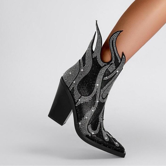 Glamorous Rhinestone Black Western Boots - Picture 2 of 12
